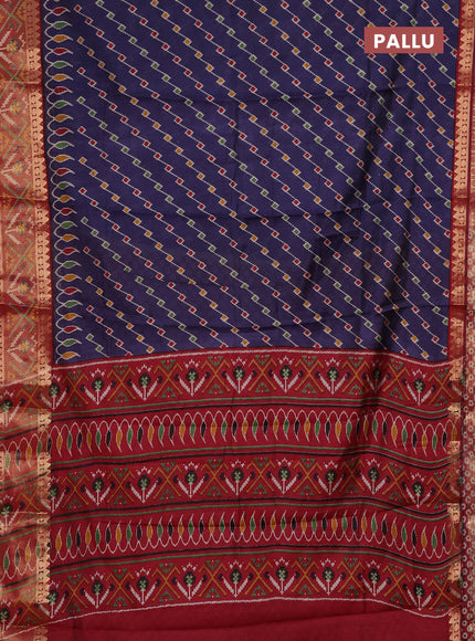Navy Blue & Maroon Semi Maheshwari Cotton Saree