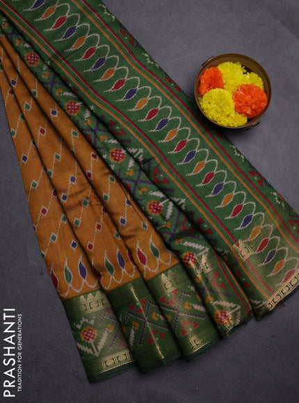 Mustard Yellow & Green Semi Maheshwari Cotton Saree
