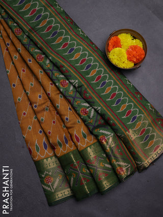 Mustard Yellow & Green Semi Maheshwari Cotton Saree
