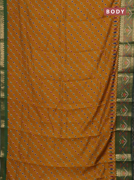 Mustard Yellow & Green Semi Maheshwari Cotton Saree