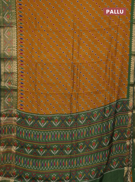Mustard Yellow & Green Semi Maheshwari Cotton Saree