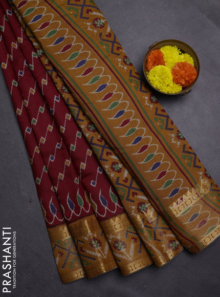 Maroon & Mustard Yellow Semi Maheshwari Cotton Saree