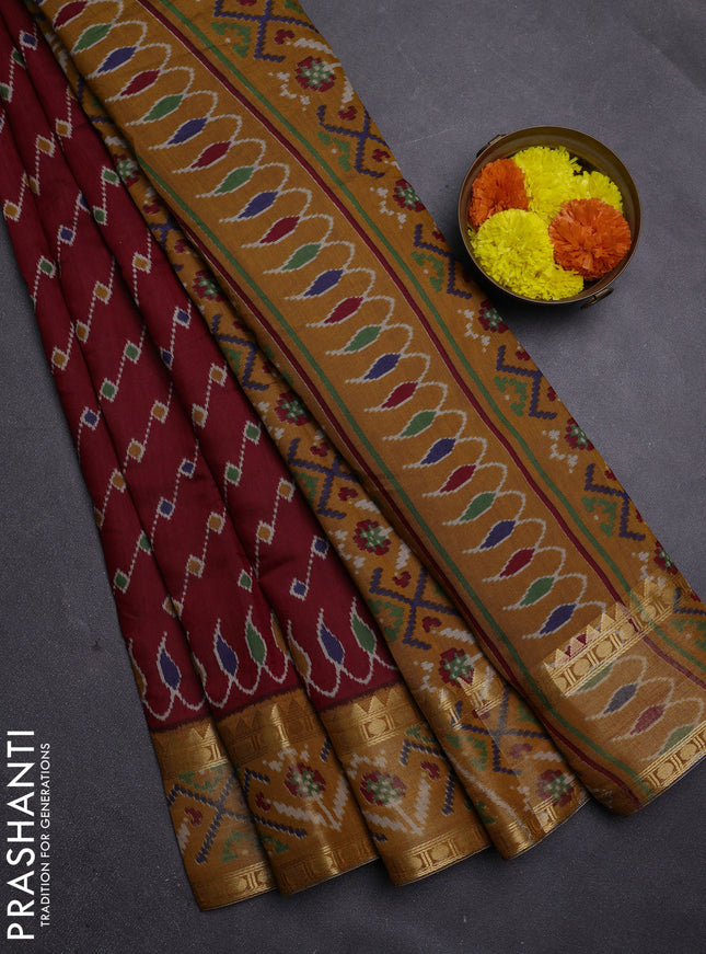 Maroon & Mustard Yellow Semi Maheshwari Cotton Saree