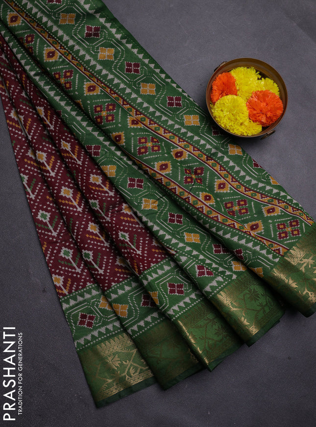 Maroon & Green Semi Maheshwari Cotton Saree