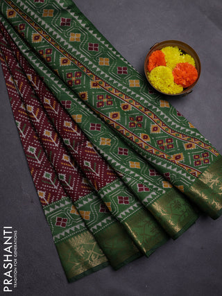 Maroon & Green Semi Maheshwari Cotton Saree