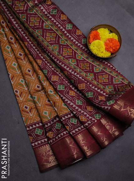 Mustard Yellow & Maroon Semi Maheshwari Cotton Saree