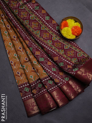 Mustard Yellow & Maroon Semi Maheshwari Cotton Saree