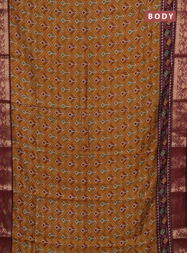 Mustard Yellow & Maroon Semi Maheshwari Cotton Saree