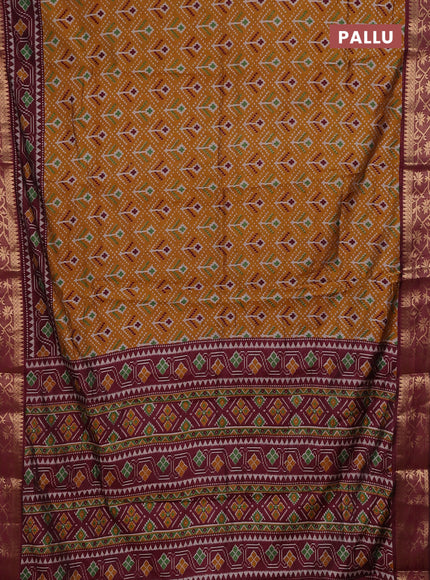 Mustard Yellow & Maroon Semi Maheshwari Cotton Saree