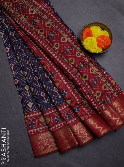 Navy Blue & Maroon Semi Maheshwari Cotton Saree