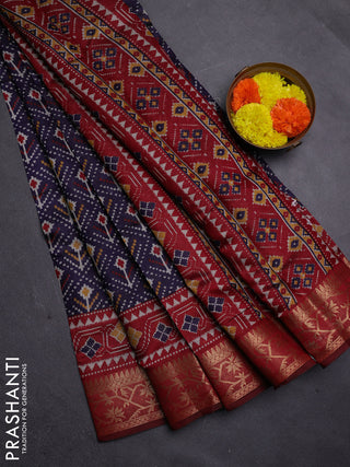 Navy Blue & Maroon Semi Maheshwari Cotton Saree
