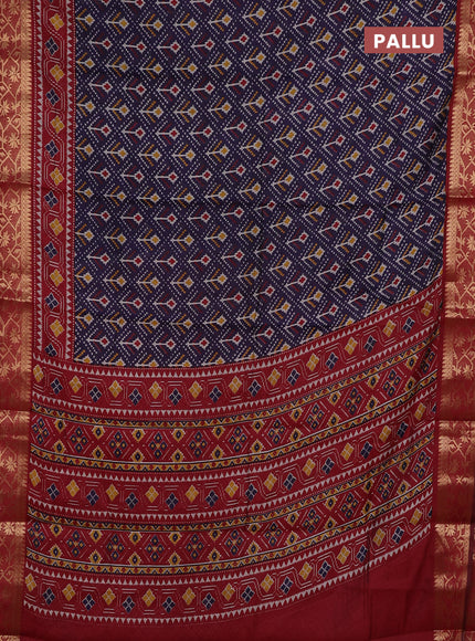 Navy Blue & Maroon Semi Maheshwari Cotton Saree