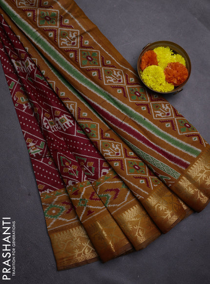 Maroon & Mustard Yellow Semi Maheshwari Cotton Saree