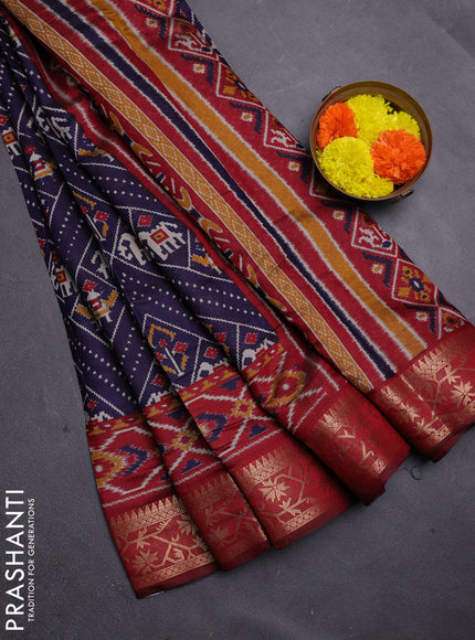 Navy Blue & Maroon Semi Maheshwari Cotton Saree