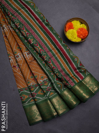 Mustard Yellow & Green Semi Maheshwari Cotton Saree