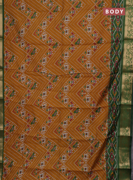 Mustard Yellow & Green Semi Maheshwari Cotton Saree