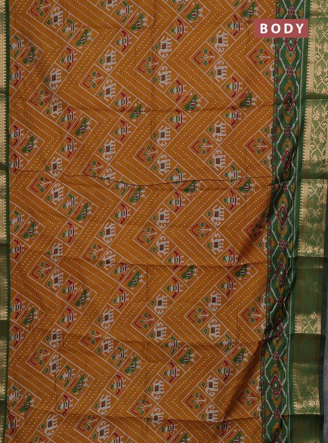 Mustard Yellow & Green Semi Maheshwari Cotton Saree