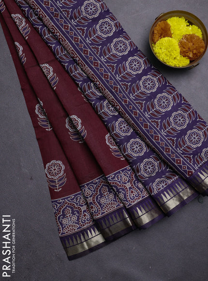 Maroon & Navy Blue Semi Maheshwari Cotton Saree