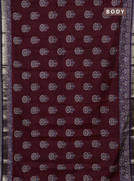 Maroon & Navy Blue Semi Maheshwari Cotton Saree