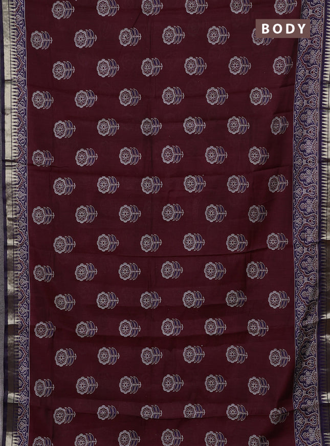 Maroon & Navy Blue Semi Maheshwari Cotton Saree