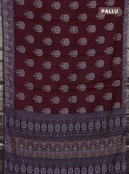 Maroon & Navy Blue Semi Maheshwari Cotton Saree