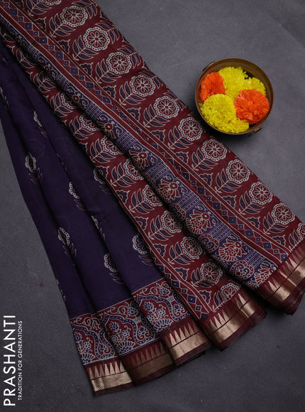 Navy Blue & Maroon Semi Maheshwari Cotton Saree