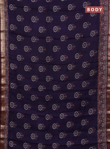 Navy Blue & Maroon Semi Maheshwari Cotton Saree