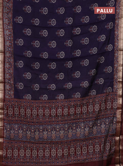 Navy Blue & Maroon Semi Maheshwari Cotton Saree