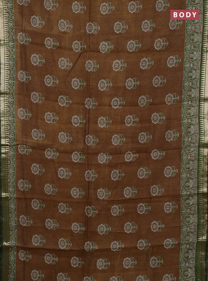Beige & Green Semi Maheshwari Cotton Saree