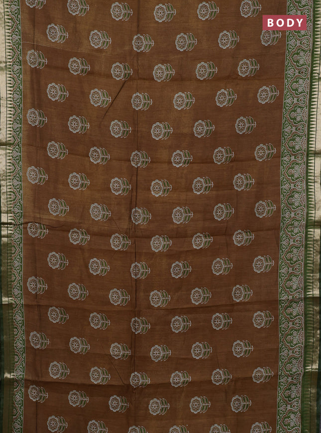 Beige & Green Semi Maheshwari Cotton Saree