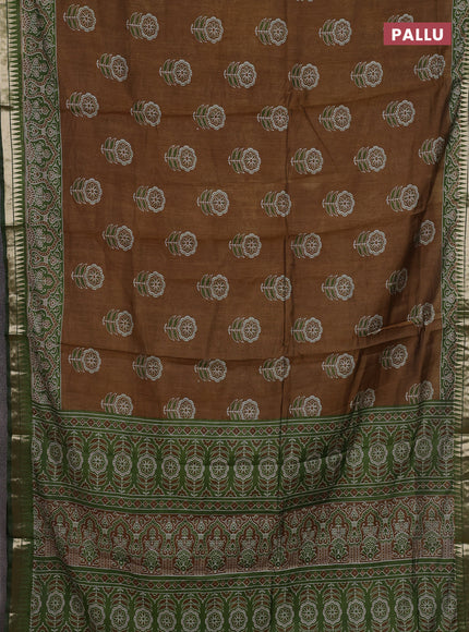 Beige & Green Semi Maheshwari Cotton Saree