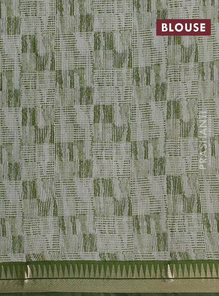 Beige & Green Semi Maheshwari Cotton Saree