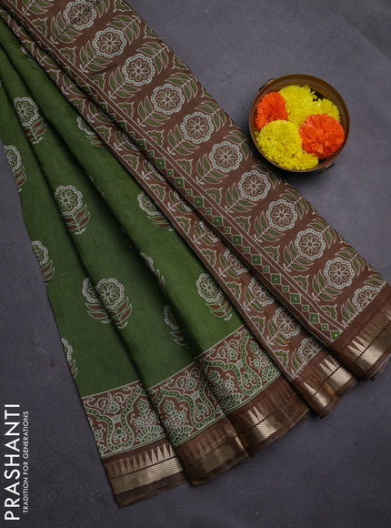 Green & Beige Semi Maheshwari Cotton Saree