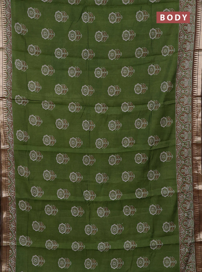 Green & Beige Semi Maheshwari Cotton Saree