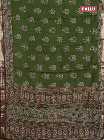 Green & Beige Semi Maheshwari Cotton Saree