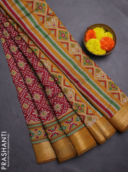 Red & Mustard Yellow Semi Maheshwari Cotton Saree
