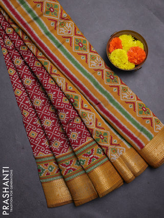 Red & Mustard Yellow Semi Maheshwari Cotton Saree