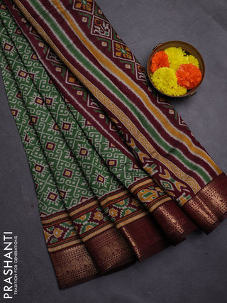 Green & Maroon Semi Maheshwari Cotton Saree