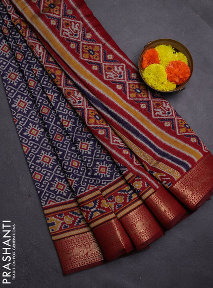 Navy Blue & Maroon Semi Maheshwari Cotton Saree