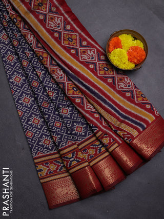 Navy Blue & Maroon Semi Maheshwari Cotton Saree