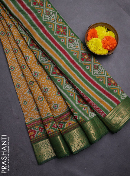 Mustard Yellow & Green Semi Maheshwari Cotton Saree