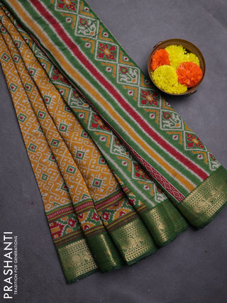 Mustard Yellow & Green Semi Maheshwari Cotton Saree
