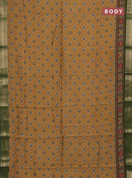 Mustard Yellow & Green Semi Maheshwari Cotton Saree