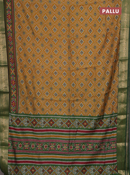 Mustard Yellow & Green Semi Maheshwari Cotton Saree