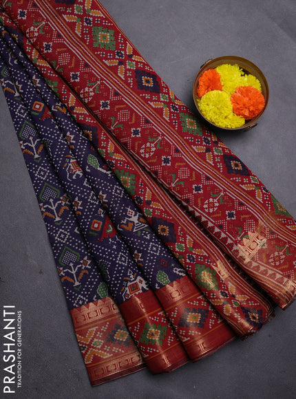 Navy Blue & Maroon Semi Maheshwari Cotton Saree
