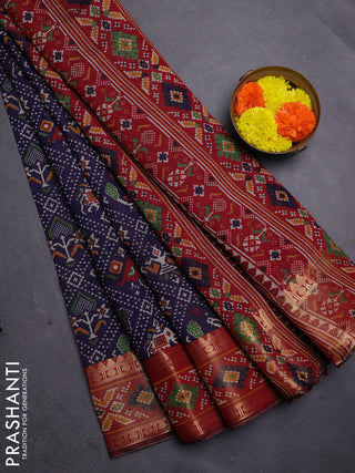Navy Blue & Maroon Semi Maheshwari Cotton Saree