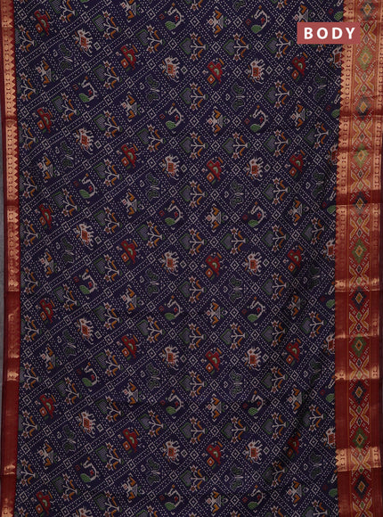 Navy Blue & Maroon Semi Maheshwari Cotton Saree