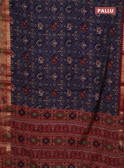 Navy Blue & Maroon Semi Maheshwari Cotton Saree