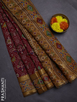 Maroon & Mustard Yellow Semi Maheshwari Cotton Saree