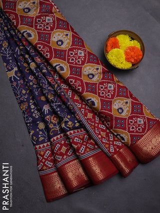 Blue & Maroon Semi Maheshwari Cotton Saree